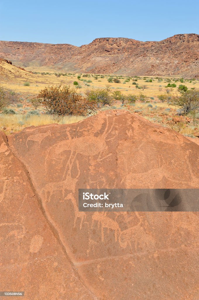 Rock art Prehistoric rock  engravings representing animals,Twyfelfontein,Namibia. Africa Stock Photo