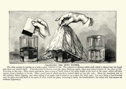 Vintage illustration Magic trick, changing ink into water, Victorian 19th Century