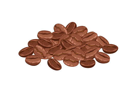 Heap of roasted coffee beans isolated on a white background. Vector cartoon flat illustration.