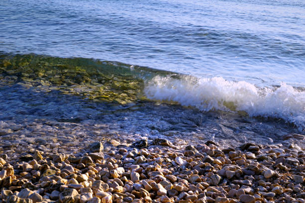 istock Sea shore splashed by crystal clear sea waves in unpolluted environment 1335094183