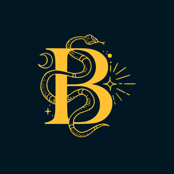 B letter logo in the astrological style. Hand drawn monogram for magic postcards, medieval style posters, esoteric advertise, luxury ornate T-shirts. fancy letter b drawing stock illustrations