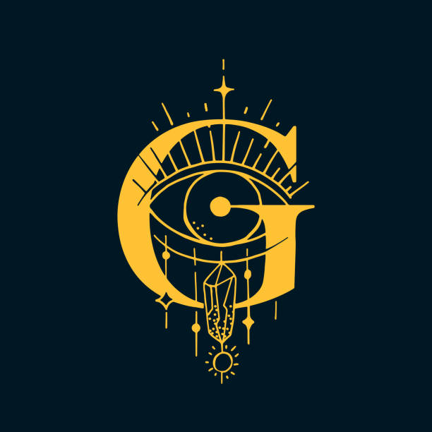 G letter logo in the astrological style. Hand drawn monogram for magic postcards, medieval style posters, esoteric advertise, luxury ornate T-shirts. g star stock illustrations