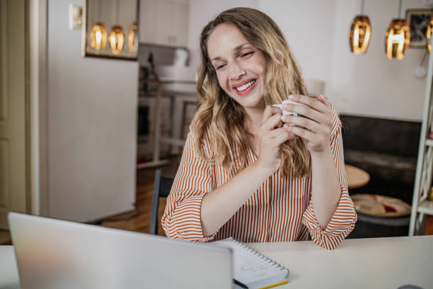 istock Working at home on laptop and drinking morning coffee 1335110644