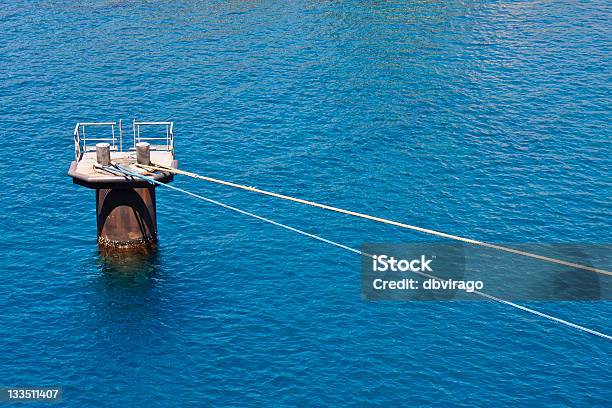 Blue And White Ships Ropes On Mooring Stock Photo - Download Image Now - Blue, Bollard, Cleat