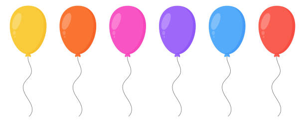 Set of cartoon balloons Set of cartoon balloons in differents colors. Design for birthday and party.  Flying ballon with rope. Vector illustration isolated on white background balloons stock illustrations
