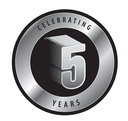 Vector illustration of a Retro and Vintage Year Anniversary Label design in silver metallic and black colors. Includes vector eps 10 and high resolution jpg.