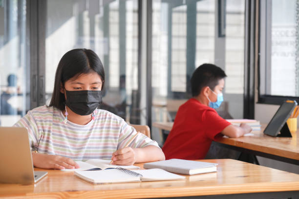 istock Schoolboy and girl studying at home 1335137603