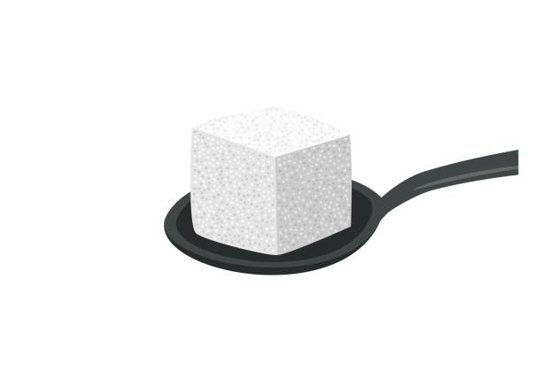 Sugar cube on teaspoon. Simple flat illustration. Simple flat illustration of sugar cube on tea spoon. sugar cube stock illustrations