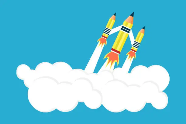 Vector illustration of Pencil and clouds