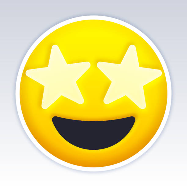 Star Eyes Face Starry eyes stars smiling yellow emoji face. stars in your eyes stock illustrations