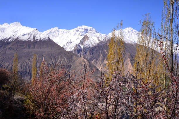 Karakoram Mountain ,Mist In Hunza Valley In Autumn Season,Pakistan stock photo