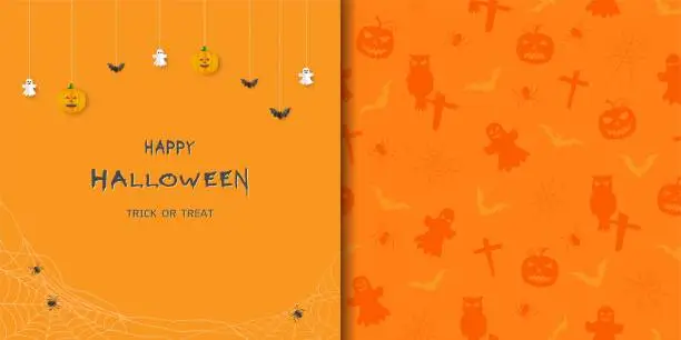 Vector illustration of Collection of halloween theme with greeting card and seamless pattern