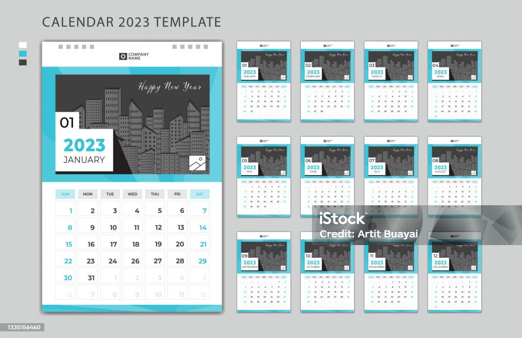 Wall Calendar 2023 Design Template Week Starts On Monday Set Of 12