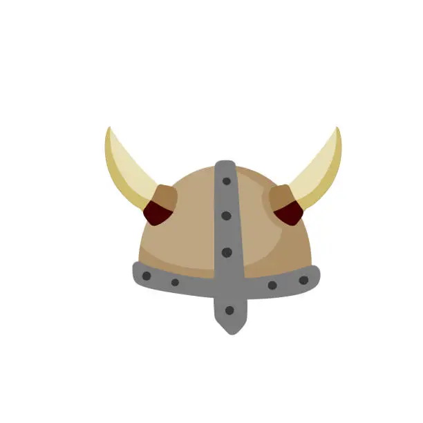 Vector illustration of Horned helmet of Viking. Armor of Scandinavian barbarian.