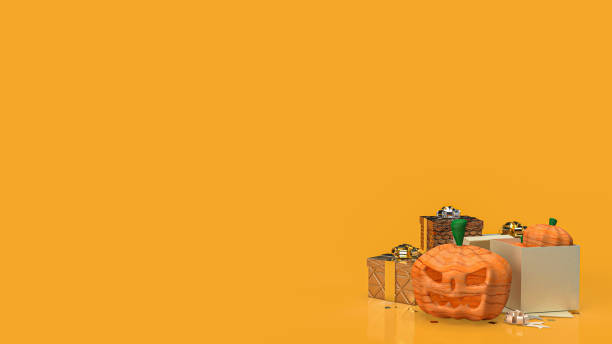 istock pumpkin jack and gift boxes for Halloween  concept 3d rendering 1335160734