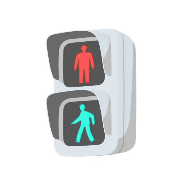 Vector illustration of All on LED pedestrian traffic light.