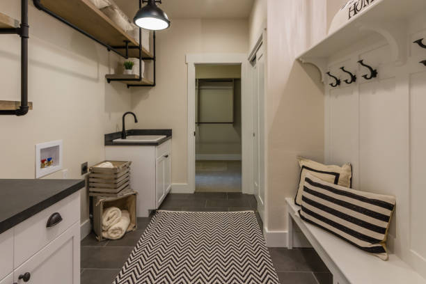 istock Spectacular mud room entry with bench and laundry 1335165013