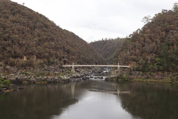 istock panoramic view of cliffs and native tree park area at Cataract gorge national park, Launceston, Tasmania, Australia 1335165989