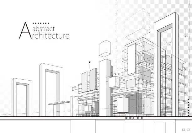 Vector illustration of Abstract Architecture Building Line Drawing.