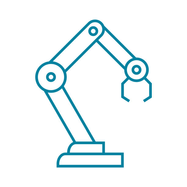 innowacje i sztuczna inteligencja. fabryczny symbol robota mechanicznego. rewolucja przemysłowa 4.0. ilustracja wektorowa, płaska, clipart. - chwytak mechaniczny stock illustrations