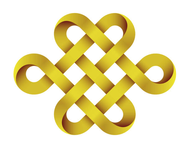 istock Endless knot made of intertwined gold mobius stripes. Traditional buddhist symbol. 1335170185