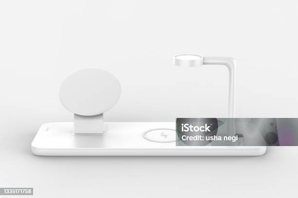 Magnetic 3 In 1 Wireless Charger Stand Stock Photo - Download Image Now - Wireless Charger, Charging, In-ear Headphones