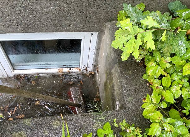 빗자루로 막힌 배수구 를 치우기 - 지하 위치 묘사 뉴스 사진 이미지
