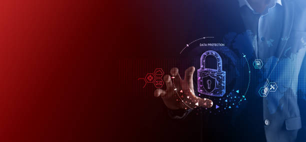 istock Cyber security network. Padlock icon and internet technology networking. Businessman protecting data personal information on tablet and virtual interface. Data protection privacy concept. GDPR. EU 1335172732