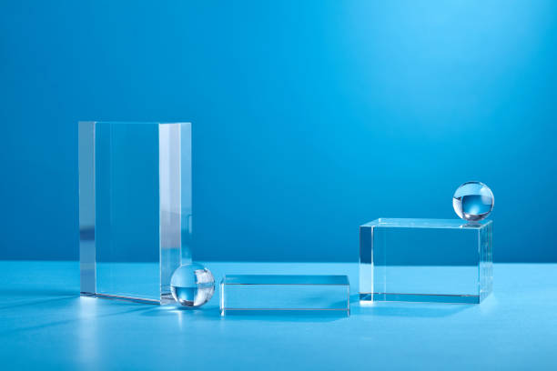 istock Product display podium crystal on blue background 1335176444