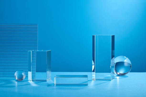 istock Product display podium crystal on blue background 1335176445