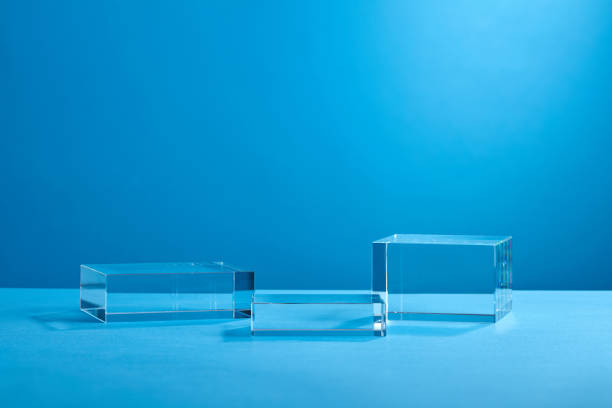 Product display podium crystal on blue background