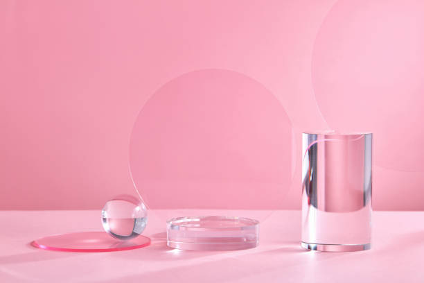 Product display podium crystal on pink background