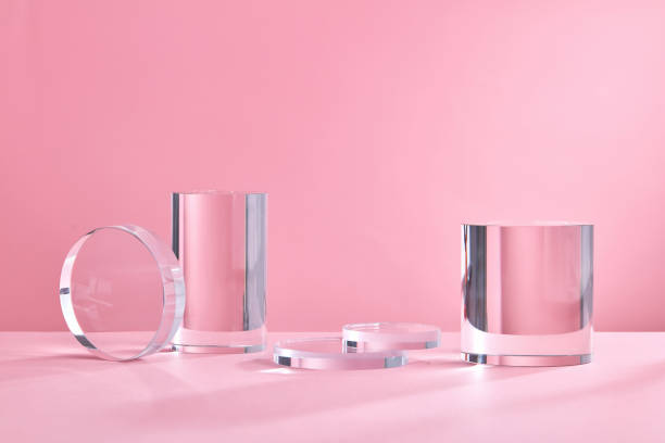 istock Product display podium crystal on pink background 1335176533