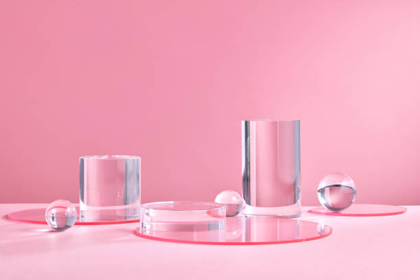 istock Product display podium crystal on pink background 1335176619
