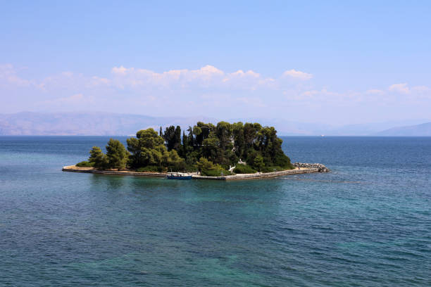 Landskape with Pontikonisi, Corfu, Kerkyra, Greece. Mouse Island.