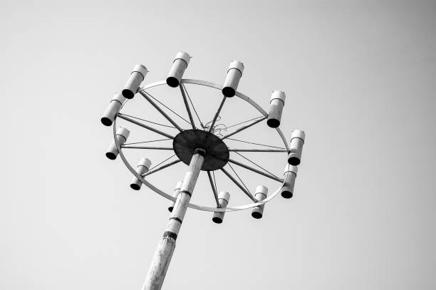 Broken street lamp in black and white