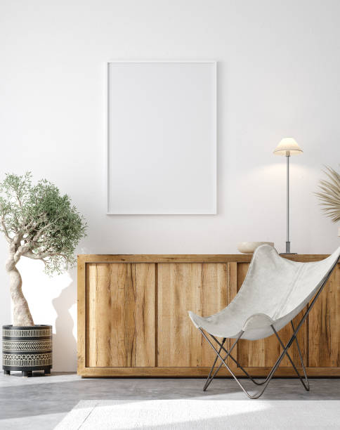 istock Poster mockup in minimalist home interior background ,Mid century modern style 1335182646