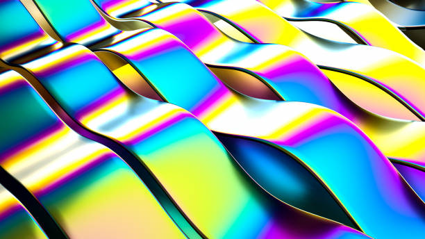 istock Abstract background, metallic stripes, holographic foil, iridescent texture with reflection. Turquoise to violet gradient. For creative projects: cover, fashion, web. 3d rendering. 1335188031