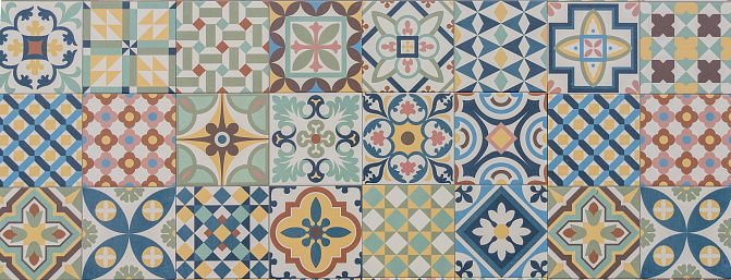 classic panorama mosaic ceramic tile pattern azulejo vintage tiles panoramic background
