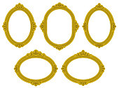 Illustration set of golden oval picture frames