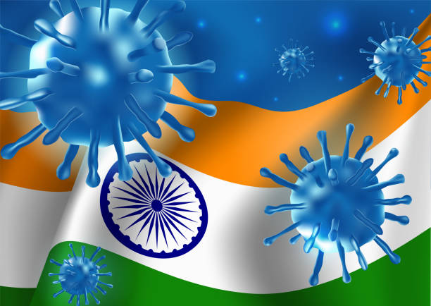 istock Covid-19 virus floating over Tiranga Indian National Flag. Vector 1335199195
