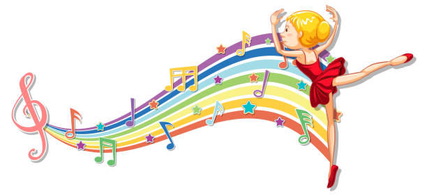 istock Ballerina with melody symbols on rainbow wave 1335199383