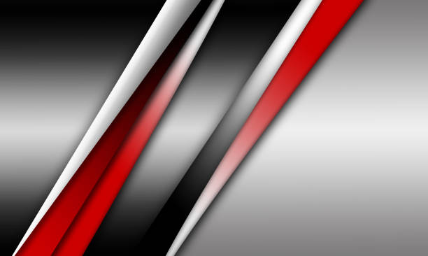 istock Abstract shiny corporate metallic background. Technology modern silver banner design with red decorative bands. 1335201130