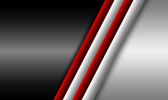 Abstract shiny corporate metallic background. Technology modern silver banner design with red decorative bands.