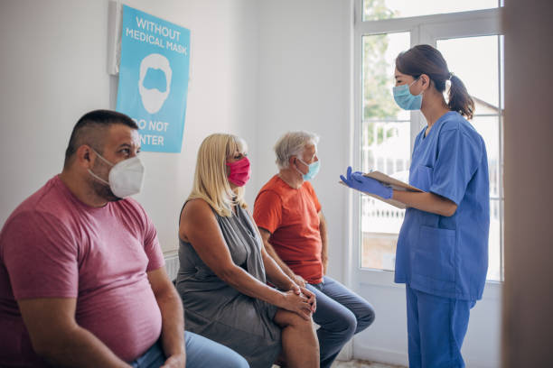 istock Waiting room at vaccination center 1335205042