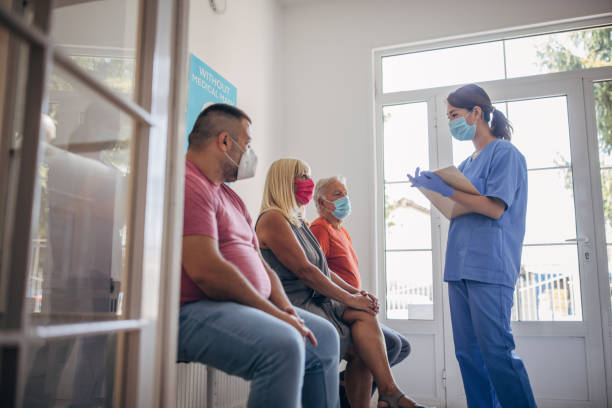 istock Waiting room at vaccination center 1335205069