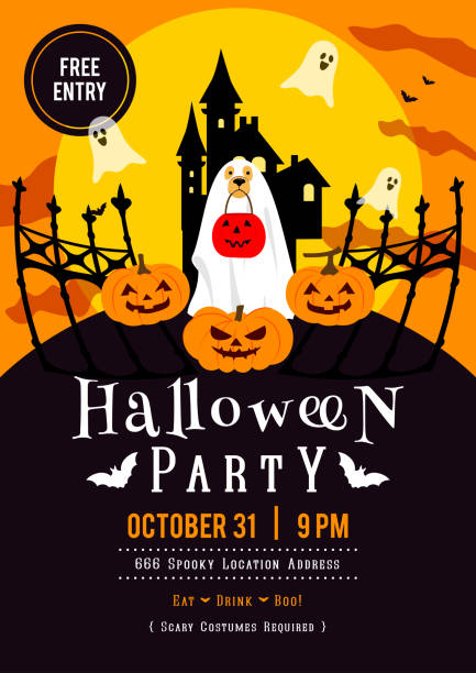 ilustrações, clipart, desenhos animados e ícones de vetor de pôster de festa de halloween - halloween castle cartoon backgrounds