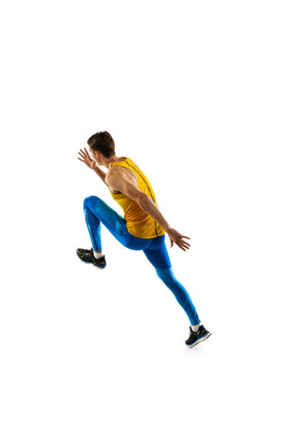 istock Caucasian professional male athlete, runner training isolated on white studio background. Muscular, sportive man. Concept of action, motion, youth, healthy lifestyle. 1335210167