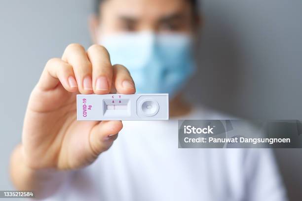 Woman Holding Rapid Antigen Test Kit With Negative Result During Swab Covid19 Testing Coronavirus Self Nasal Or Home Test Lockdown And Home Isolation Concept Stock Photo - Download Image Now