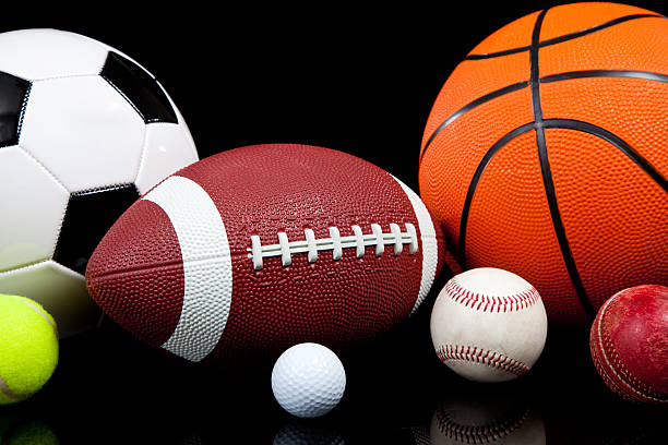 istock Assorted sports balls on a black background 133522104